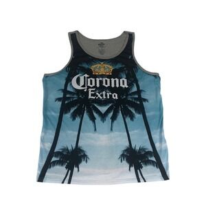 Corona Extra Men XL Blue Palm Tree Tropical Graphic Tank Top Beer Beach BB18343